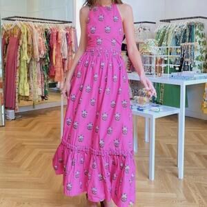 RHODE Selena Pink Floral Halter Maxi Dress Size S